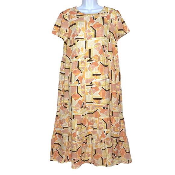 Sugar Lips Tiered Maxi Dress L Geometric Boho Abstract Neutral All Over Print - Picture 1 of 7